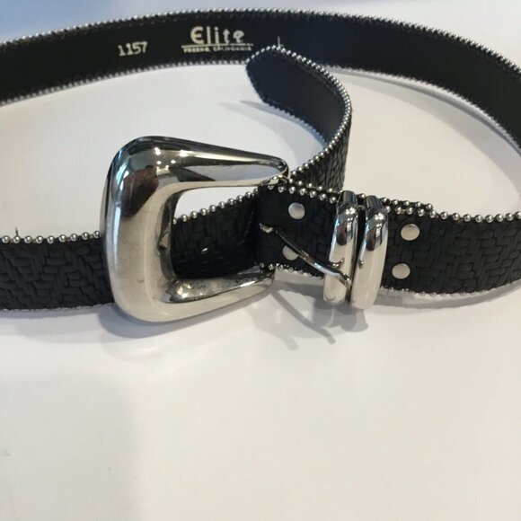 Elite Belt NWOT Silver Studded Classic in Chocolate Brown Sz Large Event Career - Picture 1 of 9